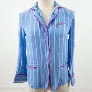 Anthropologie XS Striped Pajama Buttondown Blue